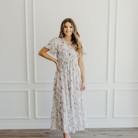 MikaRose Floral Maxi Dress Cream and Purple - Picture 4 of 17